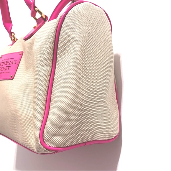 NWOT Victoria’s Secret Vintage Canvas & Hot Pink Patent Handbag Tote Bag - Picture 4 of 13